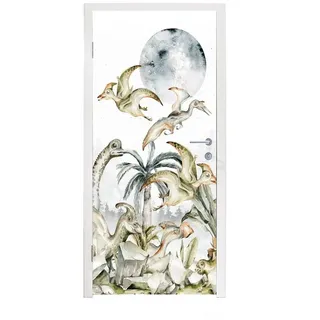 MuchoWow Türtapete Dinosaurier - Kinder - Dschungel - Grün - Tiere - Natur, Matt, bedruckt, (1 St), Türfolie Selbstklebend, Türtapete, Türdeko Poster, 95x235 cm bunt 95 m x 235 m
