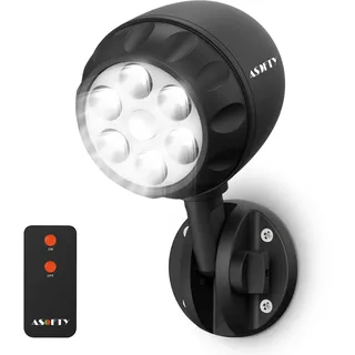 ASOFTY LED Bewegungsmelder Aussen Batterie mit RF Fernbedienung, 6 LED 1000LM Strahler Drahtlose Batteriebetrieben, IP65 Wasserdicht Sicherheit Spot Lampen Garten Garage Innen Außen