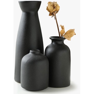 KIOXOHO Schwarze Keramikvasen-Set, 3 kleine Blumenvasen für Dekoration, Moderne, rustikale Bauernhaus-Heimdekoration, dekorative Vase für Pampasgras und getrocknete Blumen, Ideenregal, Tisch,