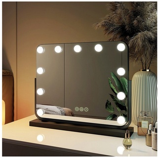 EMKE Kosmetikspiegel Hollywood Spiegel mit Beleuchtung 360 ° Drehbar Tischspiegel, 3 Farbe Licht,Dimmbar,Speicherfunktion,7 x Vergrößerungsspiegel schwarz 50 cm x 42 cm