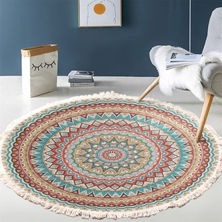 Tomifine Bohemian Teppich Rund Mandala Teppich Mandala Home Teppich Wohnzimmer Ethno Muster Modern Handgefertigt Baumwolle Polyester Teppich (80cm,Grün)