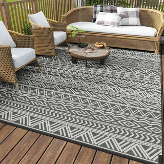 HGTRH Outdoor Teppich Wetterfest Klein 80x120, Outdoorteppich Camping, Faltbar Leicht Balkon Teppich Wasserfest Outdoor Waschbarer UV-BestäNdig Geometrische Teppich für DraußEn Terrassen Wohnmobil