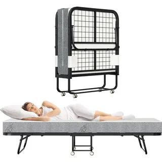 Jayseuw 90x200cm Gästebett Klappbett bis 150kg, auf Rädern, mit Matratze und Schutzhülle - Grau