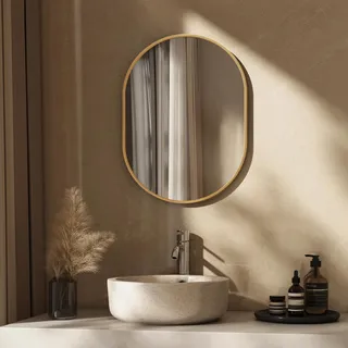 EMKE Spiegel Wandspiegel 60 x 100 cm Gold Ovaler Wandspiegel Horizontal/Vertikal Spiegel Oval mit Goldener Rahmen Dekorativer HD Wandspiegel für Flur/Badzimmer/Wohnzimmer