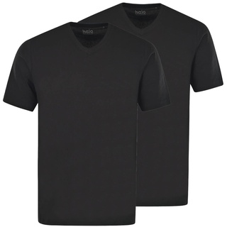 hajo Herren T-Shirt, 2er Pack - Basic, Kurzarm, V-Ausschnitt, Baumwolle, uni Schwarz S