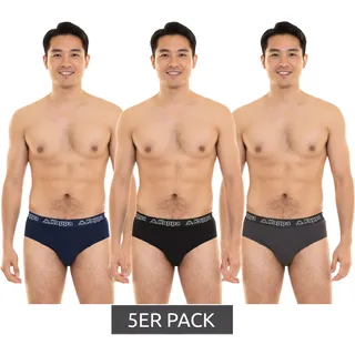 5er Pack Kappa Herren Slip mit Baumwoll-Stretch Unterwäsche mit Logobund Unterhose 711167 Schwarz, Blau oder Grau - L