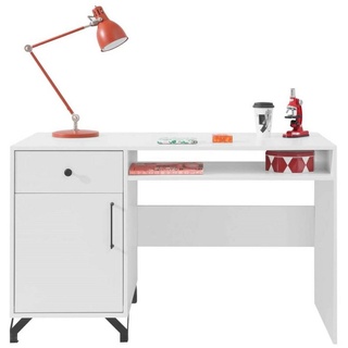 Stylefy Schreibtisch »Arm Weiß Hochglanz« (Computertisch, Bürotisch), mit Schublade, aus Holzwerkstoff, viel Stauraum, Metallelemente, Modern Design