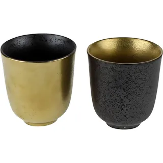 Werner Voss GmbH 2 St. Becher Ceylon, 2er sort. Porzellan, Tasse, konisch, Ceylon-Becher, 150 ml, 7,5 x 8 cm, Schwarz + Gold