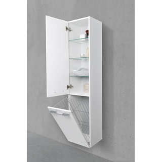 Badschrank mit Wäschekippe Hochschrank H/B/T: 161,6/40/32,5cm Weiß Hochglanz Lack Beton Anthrazit