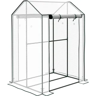 Outsunny Foliengewächshaus, Gewächshaus mit Doppeltür, Treibhaus, Winddichtes Tomatenhaus für Garten, Weiß, 100 x 80 x 150 cm