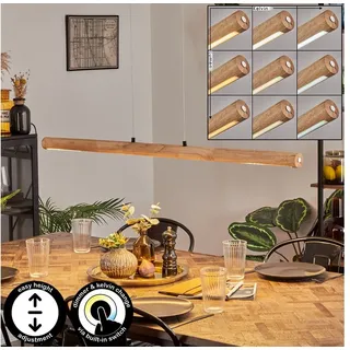 hofstein Pendelleuchte dimmbare Hängelampe aus Metall/Holz/Kunststoff in Schwarz/Naturfarben, LED wechselbar, 3000-6000 Kelvin, skandinavisches Design, Touchdimmer, LED 24 Watt, 2550 Lumen beige