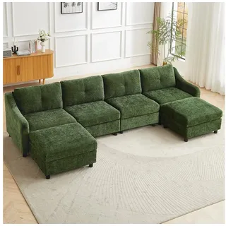 Jiexi Wohnlandschaft Ecksofa Mit Schlaffunktion Kordsofa, L oder U Form Couch grün