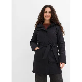 bonprix Wasserabweisender Outdoor-Kurzmantel mit Gürtel Leo-Futter, schwarz, Gr.38, Kurzmantel Outdoor mit Leo-Futter und Gürtel