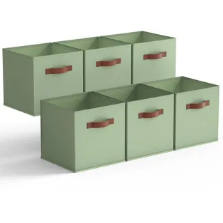 GRANNY SAYS Aufbewahrungswürfel Stoff, 6 Stück Aufbewahrungsboxen für Würfelregal, Regalkörbe 27 x 27 x 27,5 cm Dunkelgrün Regalboxen mit Griffen, Stoffkisten Aufbewahrung für Kallax Regal Faltboxen