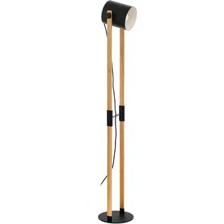 EGLO Stehlampe Hornwood, 1 flammige Vintage Standleuchte im Industrial Design, Retro Standlampe aus Stahl und Holz, Farbe: Schwarz, creme, braun, Fassung: E27, inkl. Trittschalter