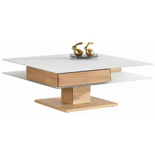 Voglauer Couchtisch, Weiß, Eiche, Holz, Glas, Holzwerkstoff, Wildeiche, furniert, 2 Schublade(n) Schubladen, quadratisch, eckig, 90x35.5x90 cm, Goldenes M, Made in Austria, höhenverstellbar, Wohnzimmer, Wohnzimmertische, Couchtische, Couchtische Glas