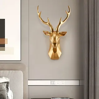 Hirschgeweih Hirschkopf Wanddeko Geweih Deko Dekorative Geweih-Statuette Wandskulptur Moderne Dekorative Geweih-Statuette Wohnzimmer Esszimmer TV Hirschkopf Wanddekoration ( Color : Gold , Size : S si