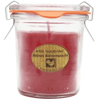 Bienenwachskerze im Weckglas, 100% reines Bienenwachs, Dunkelrot, KERZENFARM HAHN, 75/70 mm, 140 ml, Brenndauer ca. 17,5h