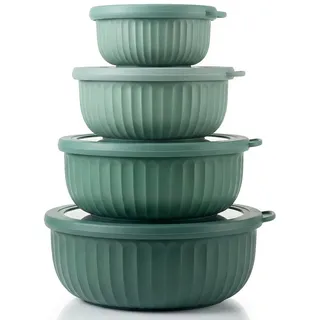 Arendo Salatschüssel 4er Schüssel Set mit Deckel, 0,38 bis 2,4 Liter, Rührschüssel, Kunststoff, (Set, 4-tlg), auslaufsicher, stapelbar, Spülmaschinen & Mikrowellen geeignet grün