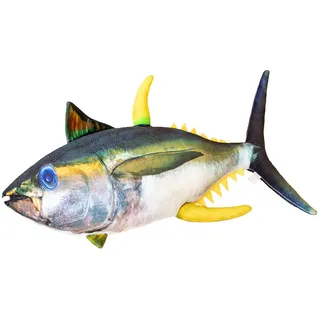 JORCEDI Weiches Thunfisch Kissen, Fisch Kuscheltier als Plüschtier, Simulation Gelbflossen Thunfisch, Wurfkissen geeignet für Couch, Bett & Auto, Dekoration zuhause (80cm)