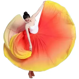 LNNXSZ Bauchtanz Satin Rock 180 360 540 720 Grad Bauchtanzkleid Chiffon Damen Massiver Pendelrock Gypsy Lange Röcke Tänzerin Übungskleidung Rock(540,95CM_ONE Size)