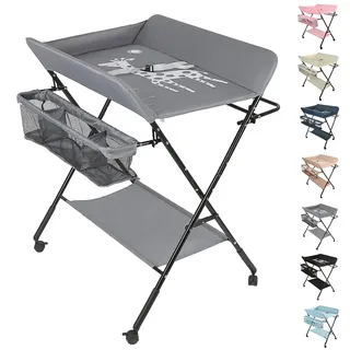 Wickeltisch, klappbar, Wickeltisch, faltbar, mit Sicherheitsgurt, Wickelauflage, verstellbar in drei Positionen, 92/95/98 cm, Motiv Giraffe (grau)