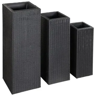Garten-Hochbeete 3-tlg. Poly Rattan Schwarz