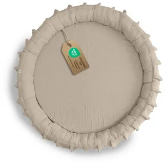 lilimaus Bodenkissen Sitzkissen für Kinder aus Musselin - Spielmatte & Kuschelecke, mit zarter Rüscheneinfassung - zum Lesen, Spielen & Kuscheln beige mit Flatter | Ø 90 cm