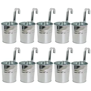 LuxusKollektion Blumentopf Blumentopf 10er Set Metall hängend 10cm Haken Balkon Garten Silber silberfarben