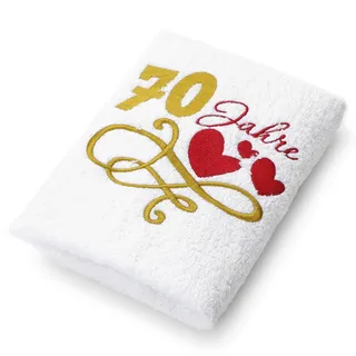 Abc Casa Geschenk -Handtuch zum 70 Geburtstag mit aufgestickten Herzen und 70 Jahre für Frauen und Damen - 70 jähriges Jubiläum Geschenkidee - 70 Jahre Geburtstagsgeschenk