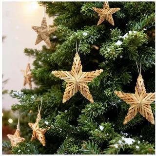 Salcar Christbaumschmuck Strohsterne für Weihnachtsbaum Dekohänger Weihnachtsbaumschmuck Stern (6-tlg), Natürlicher Christbaumschmuck, Ø 10cm - 6 STK 10 cm