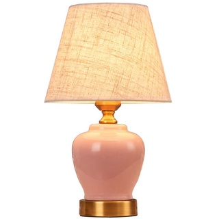 Mengjay Tischlampe mit Vasenfuß aus Keramik, Lampenschirm aus Stoff, Nachttischlampe, Schlafzimmerlampe, Leuchtmittel E27, max. 40 W, modernes Design, Abmessungen 22 x 35 cm (rosa)