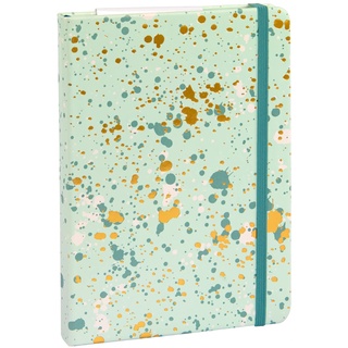 IDENA Notizbuch Sparkle Mint, kariert, 14 x 20 cm, 192 Seiten, 100 g/m2, mit Froschtasche, Leseband und Gummiverschluss, 1 Stück
