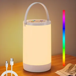 Hensam LED Tischlampe Kabellos Outdoor, Nachttischlampe Akku für Schlafzimmer, Stilllicht Ohne Kabel, Tragbares, 2200mAh, Schlaflicht Dimmbar Rot und 3000K