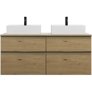 Burgbad Eqio Waschtischunterschrank mit 4 Schubladen, für 2 Aufsatzwaschtische, Breite 1400mm, SGUV140F5662G0252, Farbe: Eiche Dekor Urban / Eiche Dekor Urban, Griffleiste