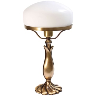 Exklusive Tischleuchte Pilzlampe Messing Fuß bronziert Weißer Glas E27 bis 60W Tischlampe im Banker-Stil Pilzleuchte Jugendstil Pils Nachttischla...