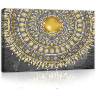 Forwall Leinwand Bilder - Gold Mandala groß Orientalisch - 60x40 cm | Leinwandbilder, Bild auf leinwand, Wandbild XXL groß Wandbilder für Wohnzimmer Schlafzimmer Wohnzimmerbilder