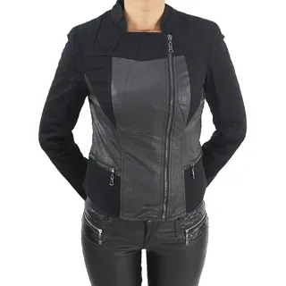 Sotala Damen Jacke Leder Optick Kunstlederjacke Übergangs Jacket Bikerjacke Blazer Blau Schwarz Beige Schwarz L/40 - L