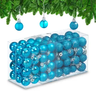 Relaxdays 96-Tlg.weihnachtskugeln-Set, Türkis, Kunststoff, Rund, 3x4x3 cm, Dekoration, Weihnachtsdekoration, Weihnachtsbaumschmuck, Weihnachtskugeln