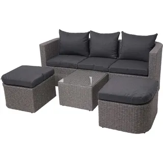 Hhg - 3in1-garnitur 282, Garten-/lounge-set Sonneninsel, Spun Poly Poly-rattan Mvg Grau, Kissen Anthrazit