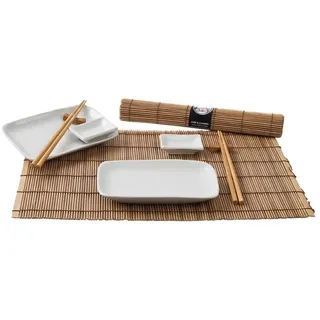 Sushi Service Set 12 tlg. braun/weiß Japan Style 2 Personen sushi geschirr NEU