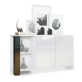 Vladon Sideboard, Schwarz Hochglanz, Holzwerkstoff, 143x81x36 cm, Wohnzimmer, Kommoden & Sideboards, Sideboards