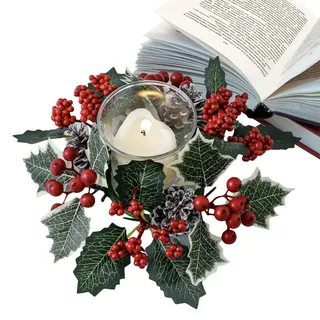 Générique Weihnachtskerzenkranz | Kerzenringe, künstliche rote Beeren für Weihnachten | Ringe für Stabkerzen, rustikal, 20 cm, Hof