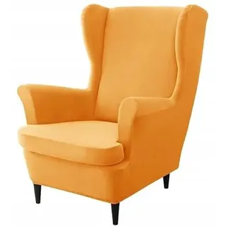 Domidekor Ohrensessel Überzug – Sesselschoner Senfgelb – Sesselbezug Stretch - Strandmon Sessel Bezug – Sesselhusse Elastisch Samt Velour Schmutzabweisend - Oeko-Tex 100