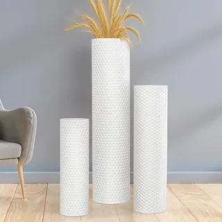 aleawol Bodenvase Weiß Groß 70/55/40cm Hohe Bodenvasen Set of 3 Bodenvase Metall Hohe Bodenvasen für Pampasgras Trockenblumen Moderne Wabenstruktur Vasen für Boden für Wohnzimmer Schlafzimmer Corner