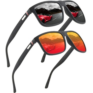 Lubgitsr Sonnenbrille Polarisierte Sonnenbrille Herren Damen Vintage Klassisch Elegant (2-St) rot|schwarz