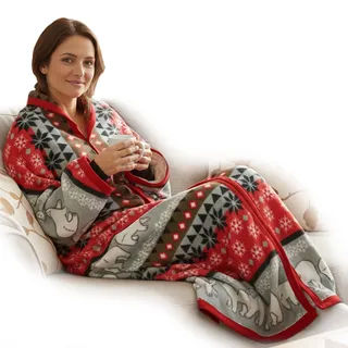 NYVI Ärmeldecke CozyBear - Kuscheldecke mit Ärmeln - TV Blanket mit Reißverschluss für Erwachsene & Kinder - TV Decke mit Ärmeln -Kuschelweich, Wärmend, Atmungsaktiv - 150x170 cm Rot