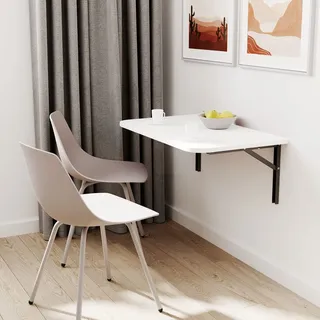 AKKE Klapptisch Wandklapptisch Esstisch - Klappbar Faltbar Platzsparend - Abgerundete Ecken - 100x60 cm - Weiß