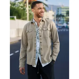 emilio adani Herren Overshirt in Twill-Warenqualität Beige slim fit uni Kent-Kragen - 3XL