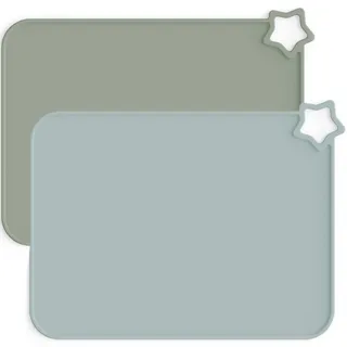 Moonkie 2PC Baby Silikon Platzset Abwaschbar, Platzdeckchen, rutschfest Tischset Kinder, Kinder Platzset, Schmutzabweisend, Tragbar, für Kinder und Kleinkinder (Äther/Salbei)